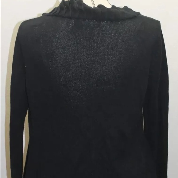 Zara Women Ruffle Black Open Cardigan Sweater Medium Cotton L/S Cable Knitted - Picture 6 of 6